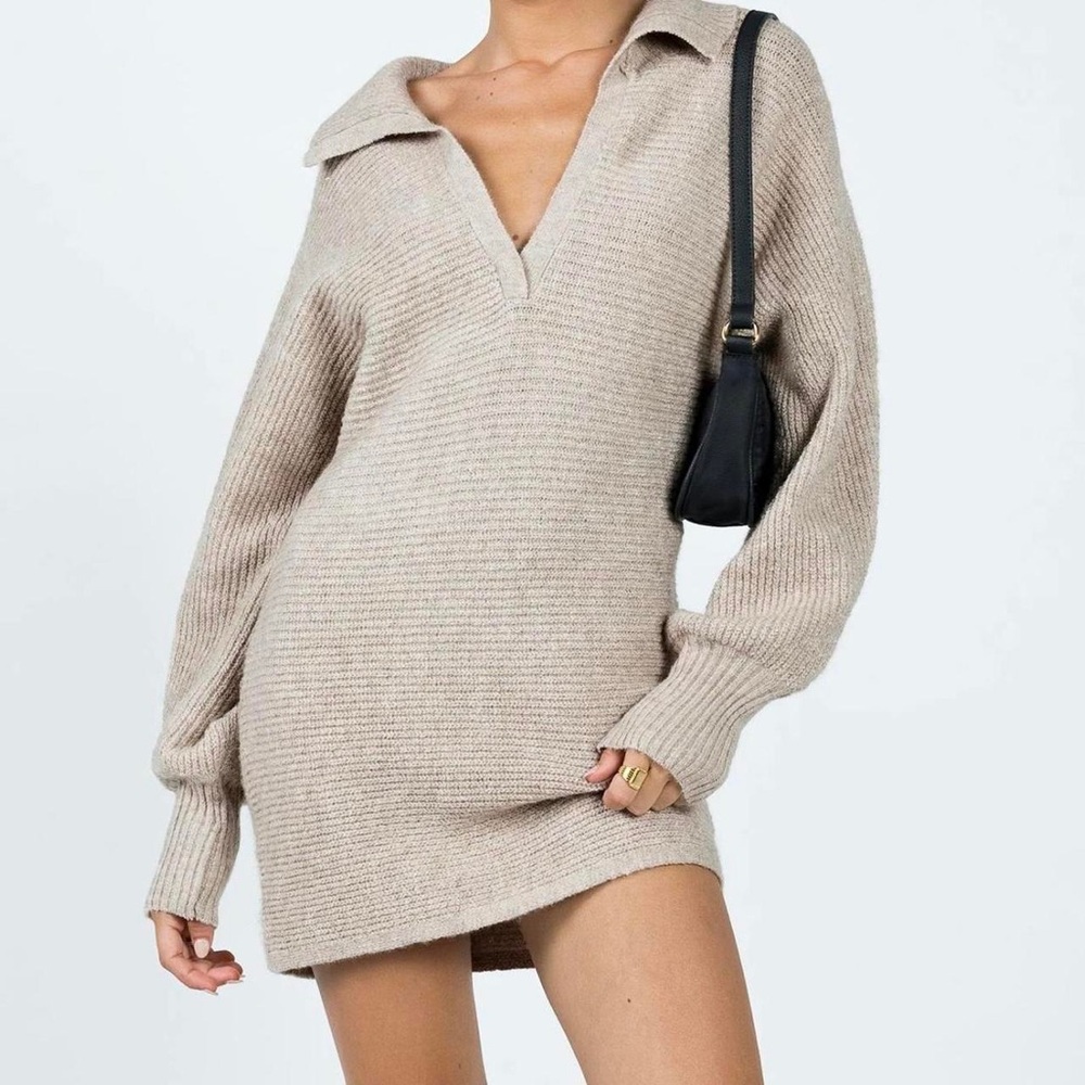 Princess Polly Beige Knit Mini Sweater Dress